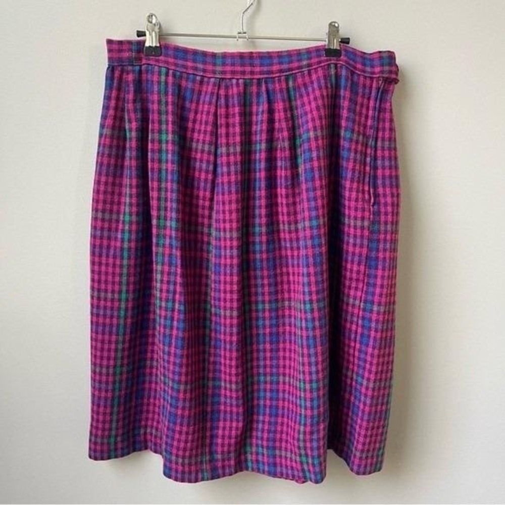 Vintage Skirt Women Large Plaid Pink Purple Preppy Feminine Classic Fall Winter